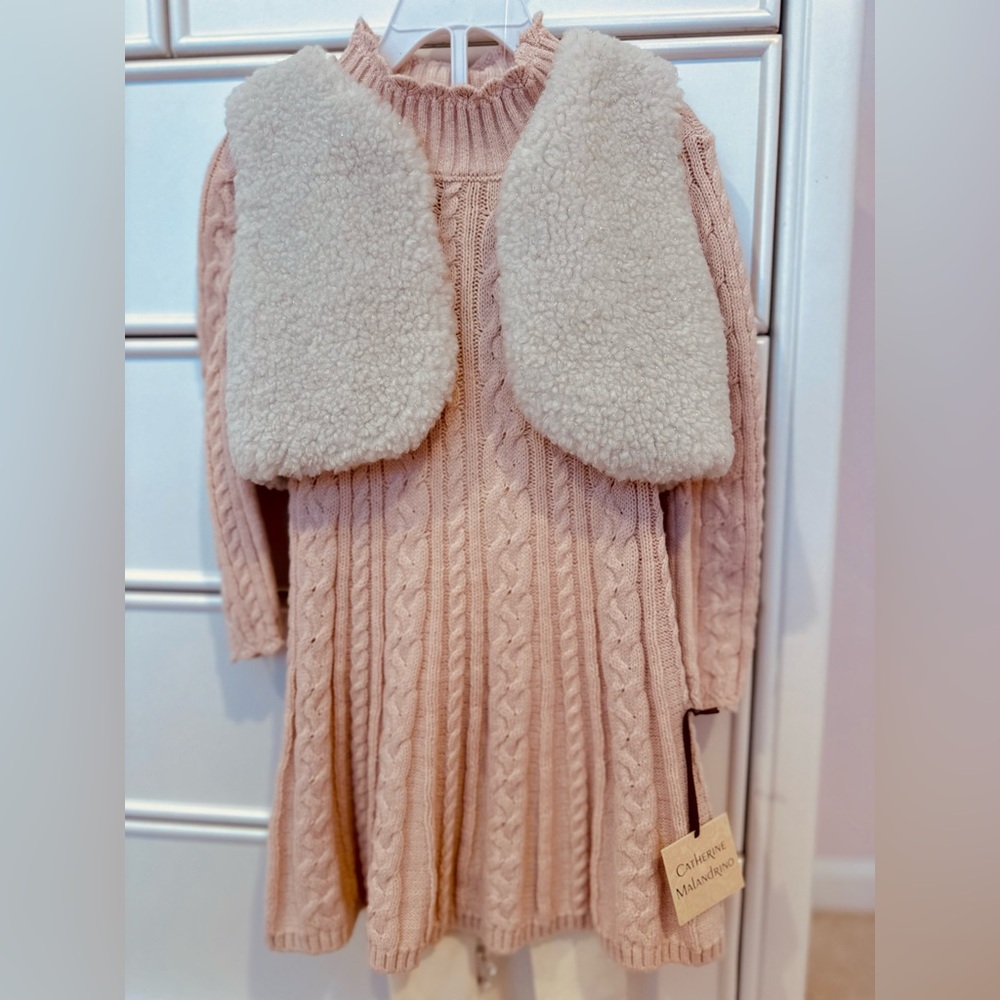 Catherine Malandrino Turtleneck Cable Knit Pale Pink Toddler Dress Set